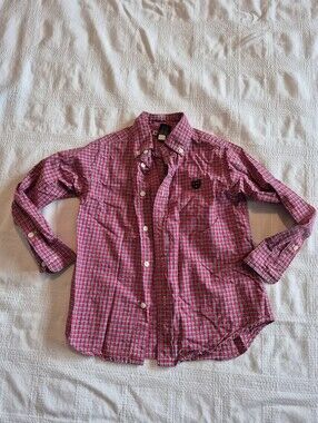 Chaps boys size 5 long sleeve button down shirt, red, blue, white VGUC